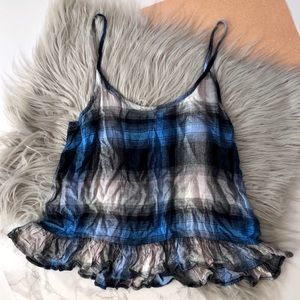 Cloth & Stone Blue & Black Plaid Cami Top